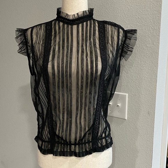 Tramp Tops - Elegant Black Sheer Striped Women's Top